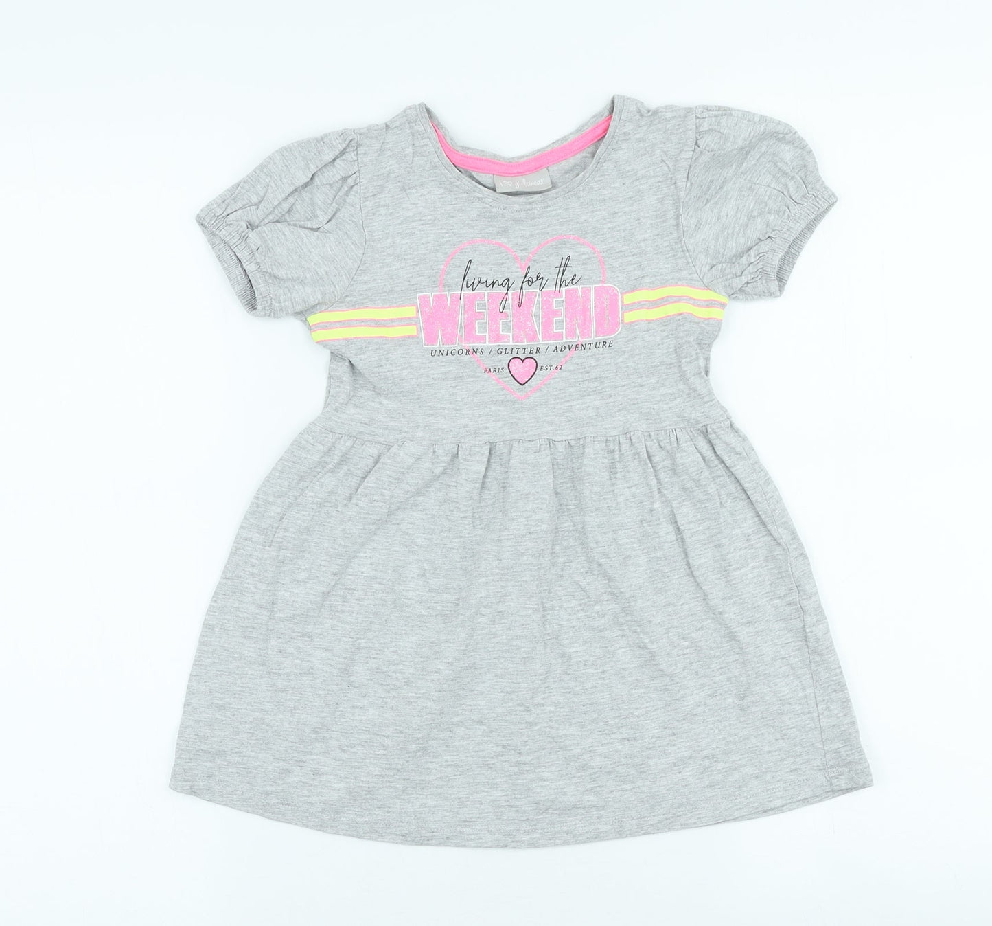 I love Girlswear Girls Grey Cotton Skater Dress Size 4 Years Crew Neck