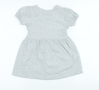 I love Girlswear Girls Grey Cotton Skater Dress Size 4 Years Crew Neck