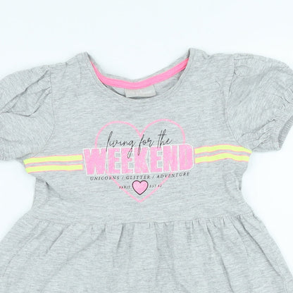 I love Girlswear Girls Grey Cotton Skater Dress Size 4 Years Crew Neck