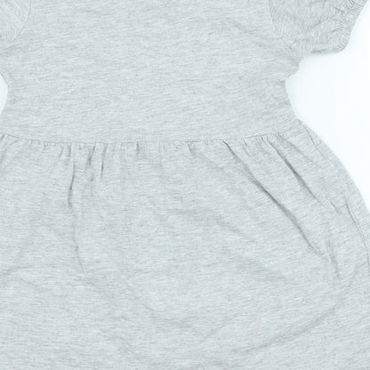 I love Girlswear Girls Grey Cotton Skater Dress Size 4 Years Crew Neck