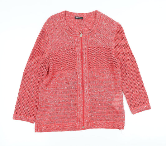 Gerry Weber Womens Red Scoop Neck Viscose Full Zip Jumper Size 14
