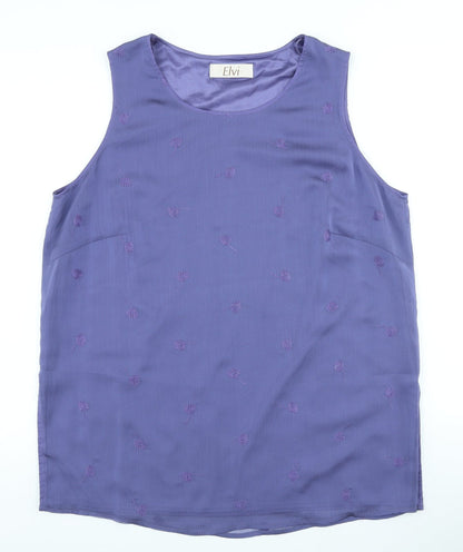 ELVI Womens Purple Floral Polyester Basic Blouse Size 16 Scoop Neck