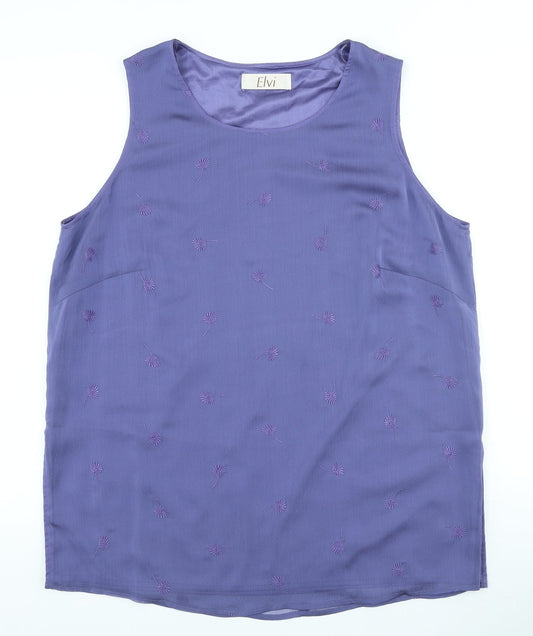 ELVI Womens Purple Floral Polyester Basic Blouse Size 16 Scoop Neck