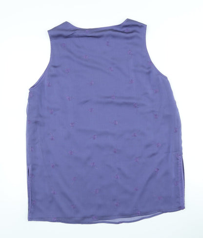 ELVI Womens Purple Floral Polyester Basic Blouse Size 16 Scoop Neck