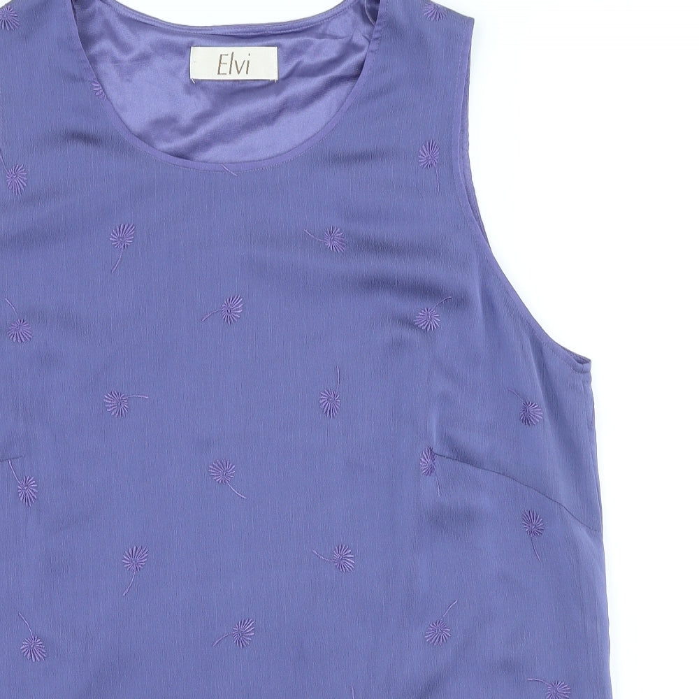 ELVI Womens Purple Floral Polyester Basic Blouse Size 16 Scoop Neck
