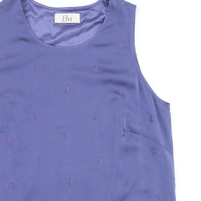 ELVI Womens Purple Floral Polyester Basic Blouse Size 16 Scoop Neck