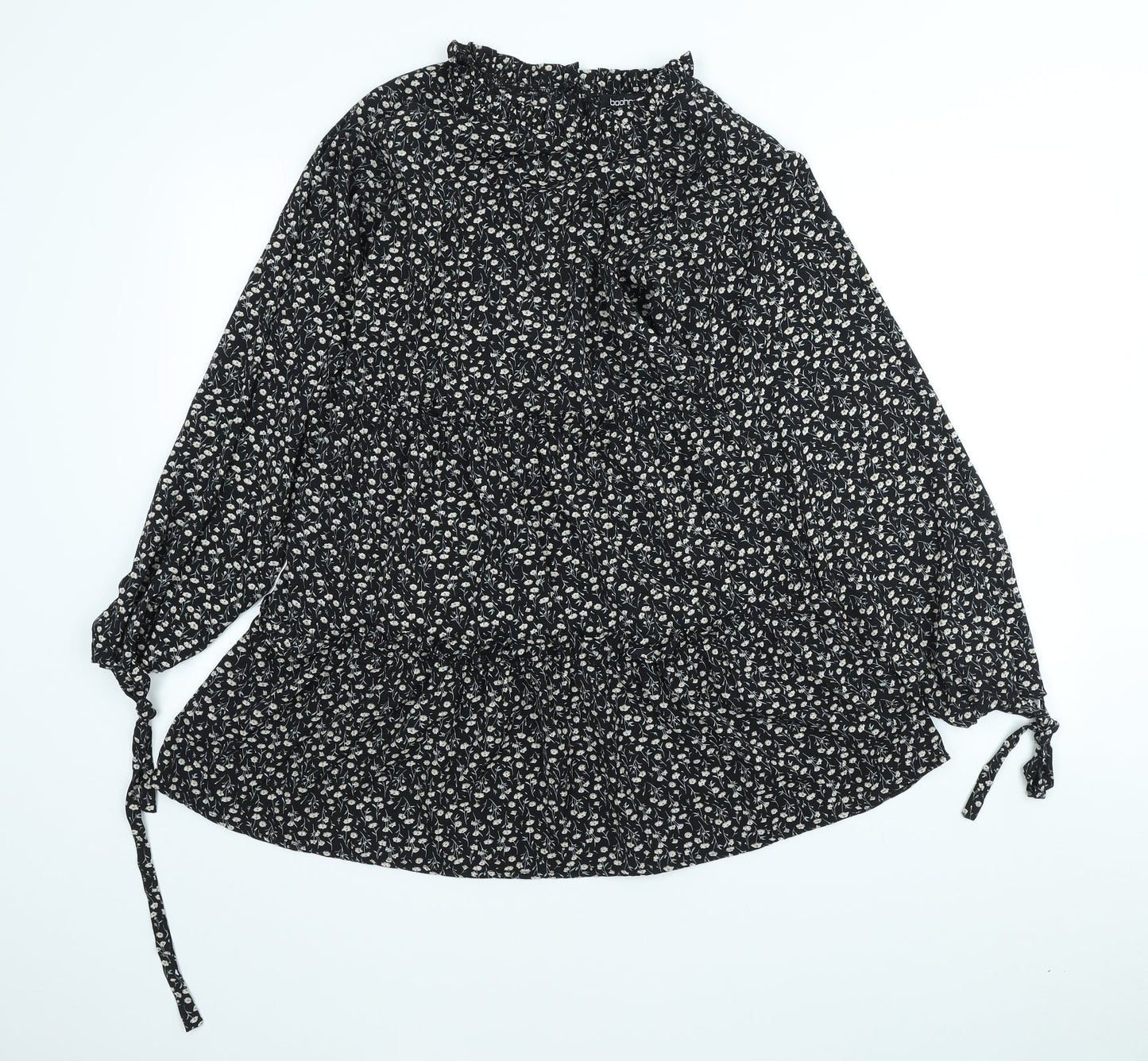 Boohoo Womens Black Floral Polyester A-Line Size 10 High Neck