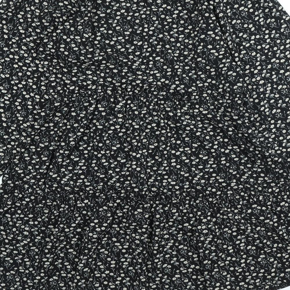 Boohoo Womens Black Floral Polyester A-Line Size 10 High Neck