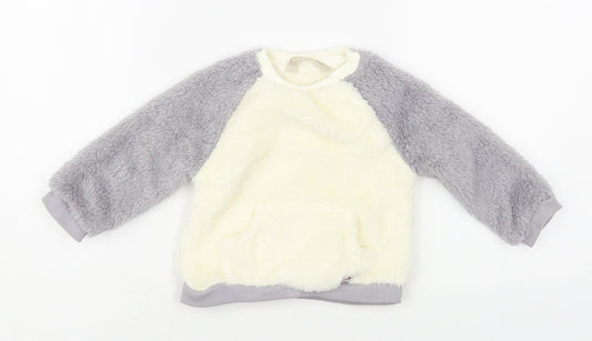 John Lewis Baby Ivory Colourblock Polyester Pullover Jumper Size 3-6 Months Button