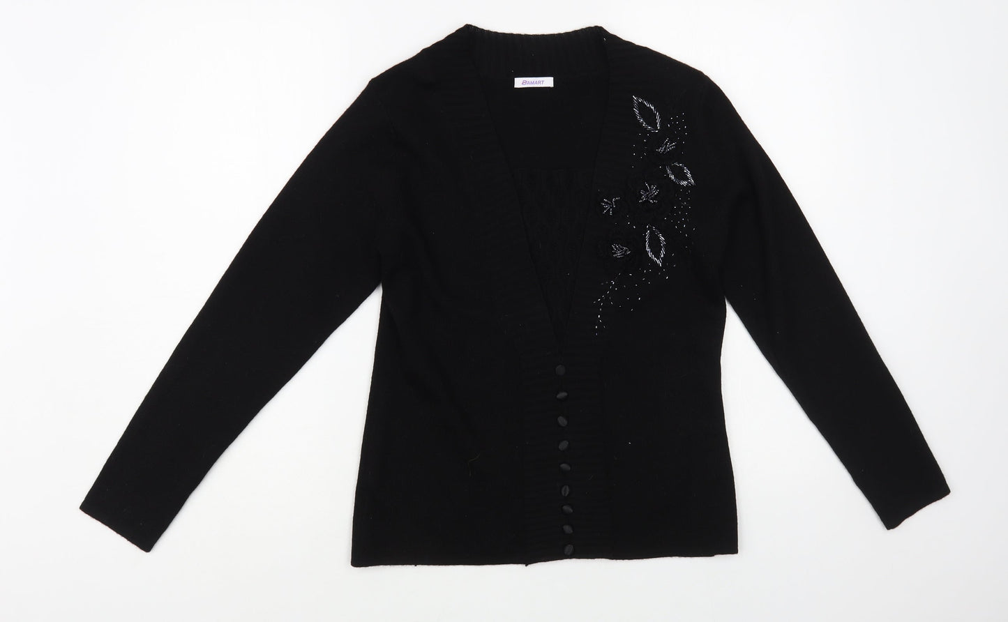 Damart Womens Black Square Neck Acrylic Cardigan Jumper Size 10