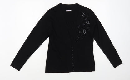 Damart Womens Black Square Neck Acrylic Cardigan Jumper Size 10