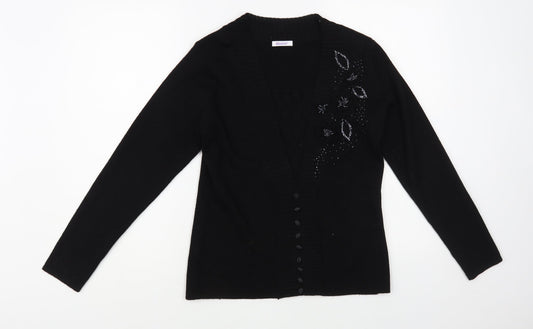 Damart Womens Black Square Neck Acrylic Cardigan Jumper Size 10