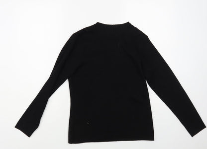 Damart Womens Black Square Neck Acrylic Cardigan Jumper Size 10