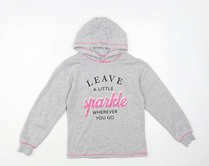 Studio Retail Girls Grey Cotton Pullover Hoodie Size 10-11 Years Pullover - Leave a little sparkle wherever you go