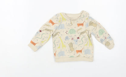 TU Baby Beige Geometric Cotton Pullover Jumper Size 6-9 Months Button - Cute Animals Print