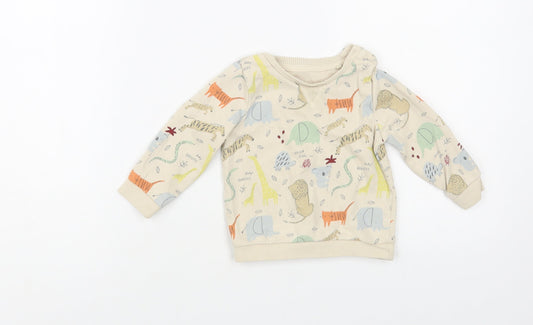 TU Baby Beige Geometric Cotton Pullover Jumper Size 6-9 Months Button - Cute Animals Print
