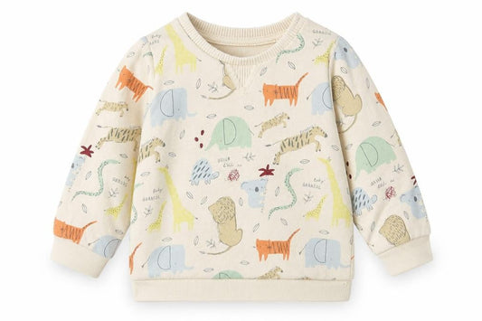 TU Baby Beige Geometric Cotton Pullover Jumper Size 6-9 Months Button - Cute Animals Print
