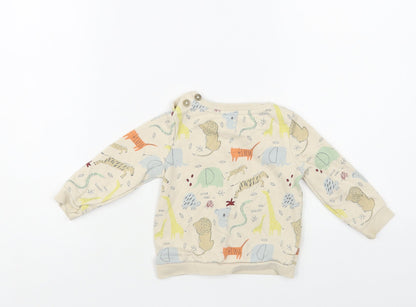 TU Baby Beige Geometric Cotton Pullover Jumper Size 6-9 Months Button - Cute Animals Print