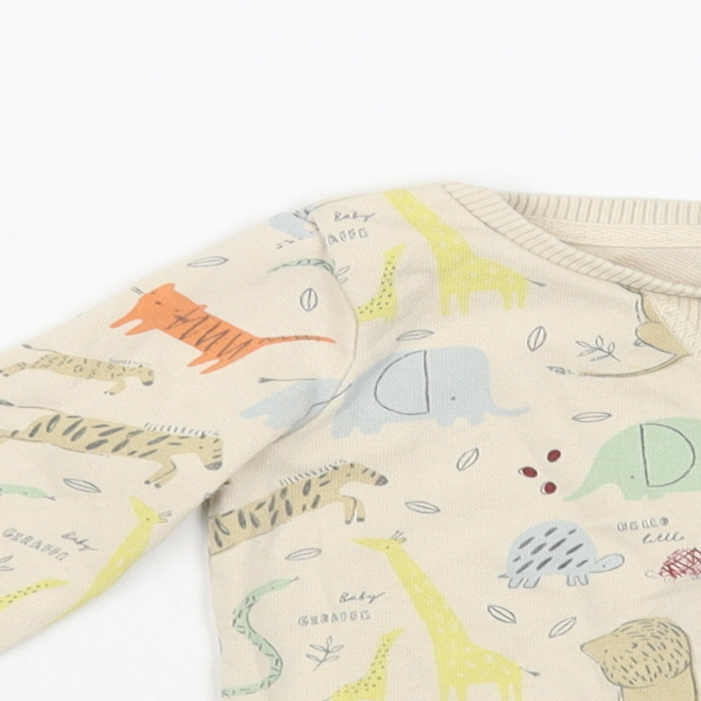 TU Baby Beige Geometric Cotton Pullover Jumper Size 6-9 Months Button - Cute Animals Print