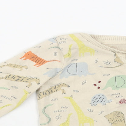 TU Baby Beige Geometric Cotton Pullover Jumper Size 6-9 Months Button - Cute Animals Print