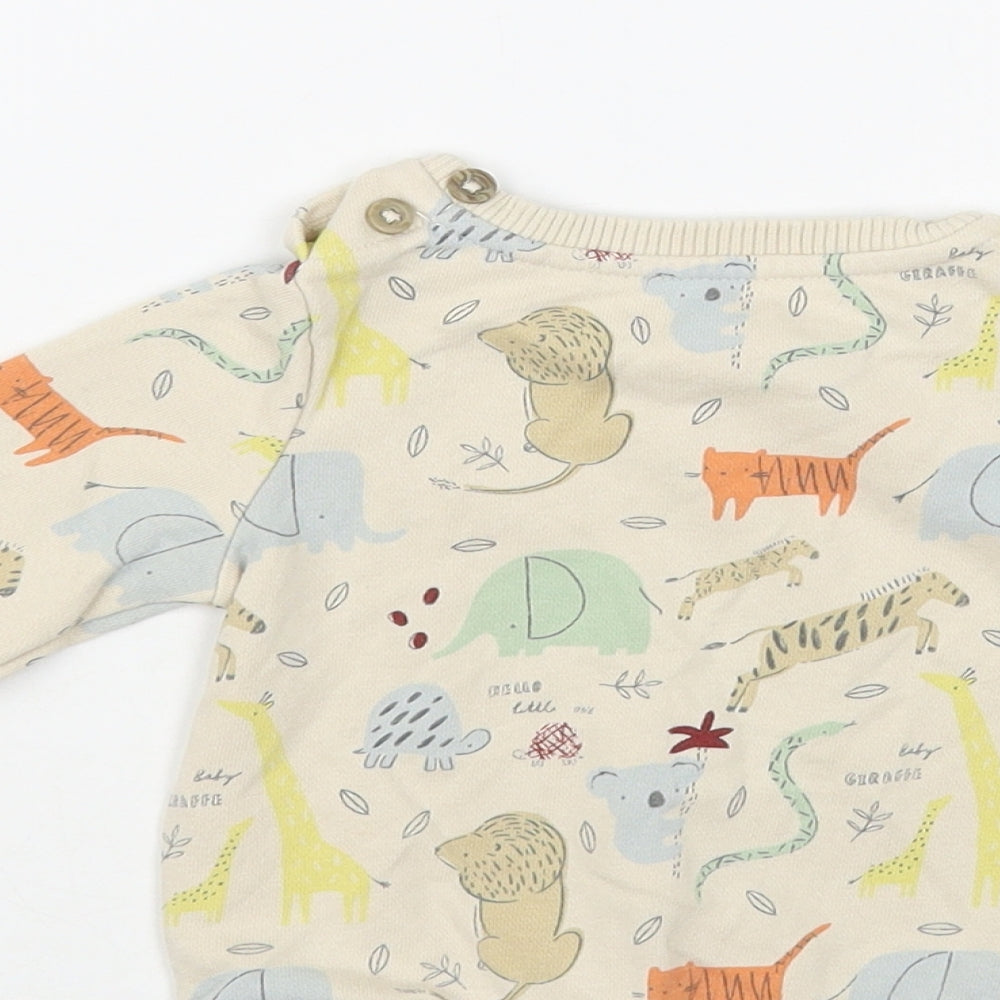TU Baby Beige Geometric Cotton Pullover Jumper Size 6-9 Months Button - Cute Animals Print