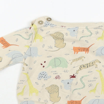 TU Baby Beige Geometric Cotton Pullover Jumper Size 6-9 Months Button - Cute Animals Print