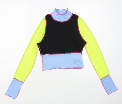 SheIn Womens Multicoloured Colourblock Polyester Cropped Blouse Size S High Neck