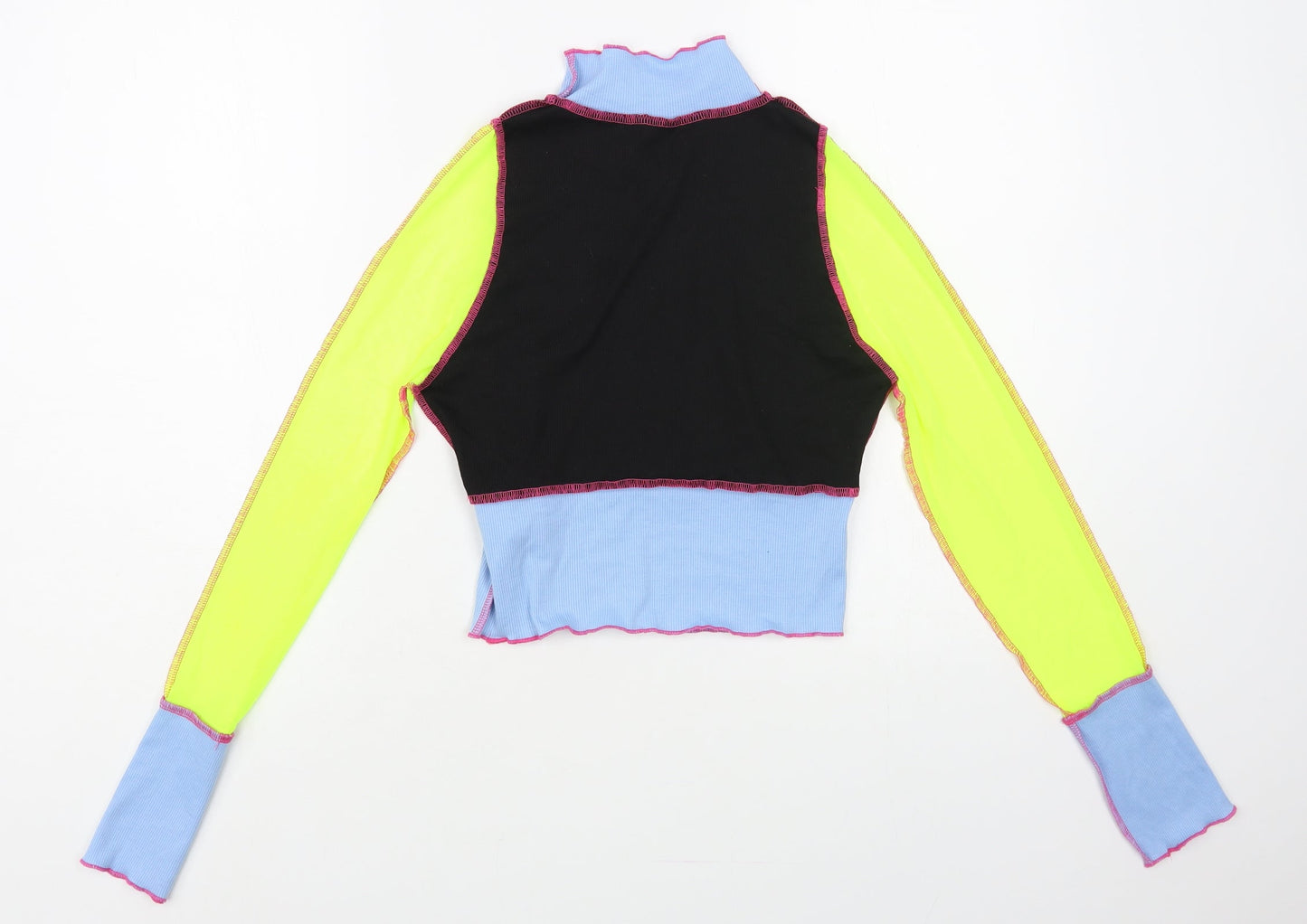 SheIn Womens Multicoloured Colourblock Polyester Cropped Blouse Size S High Neck