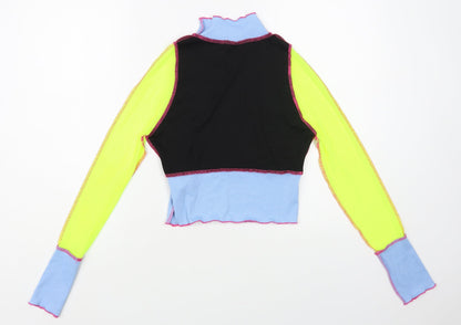SheIn Womens Multicoloured Colourblock Polyester Cropped Blouse Size S High Neck