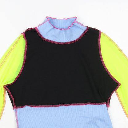 SheIn Womens Multicoloured Colourblock Polyester Cropped Blouse Size S High Neck