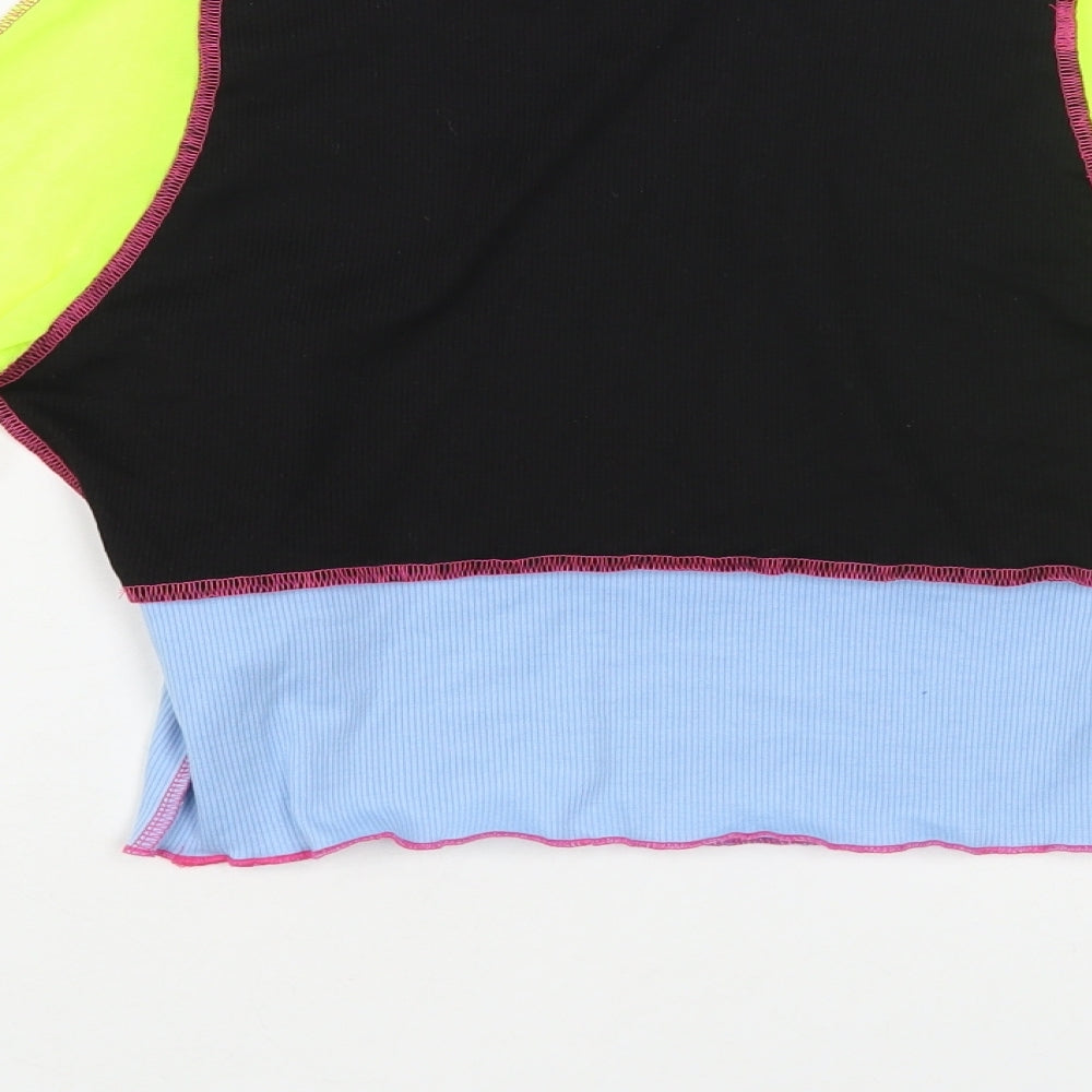 SheIn Womens Multicoloured Colourblock Polyester Cropped Blouse Size S High Neck