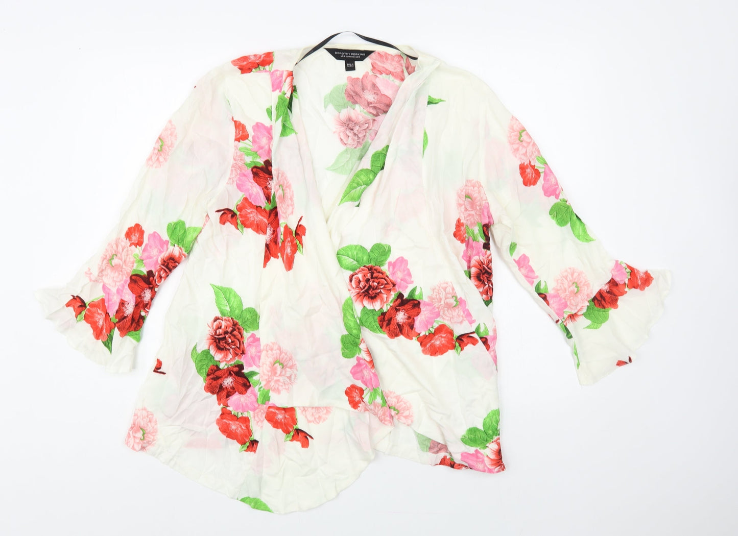 Womens UK Size 12 Dorothy Perkins White Kimono Blouse