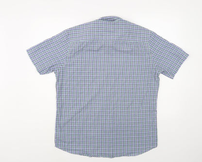 Atlantic Bay Mens Blue Plaid Polyester Button-Up Size M Collared Button