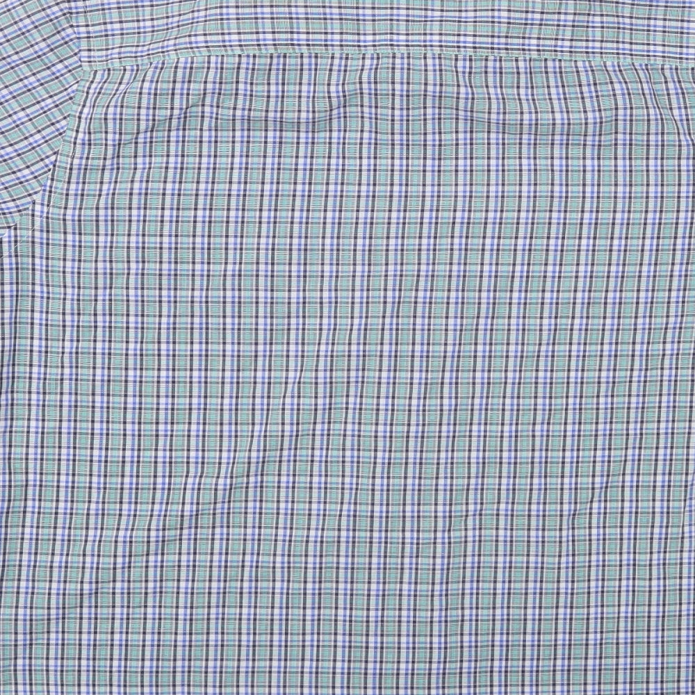 Atlantic Bay Mens Blue Plaid Polyester Button-Up Size M Collared Button