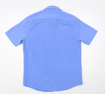 Atlantic Bay Mens Blue Polyester Button-Up Size M Collared Button