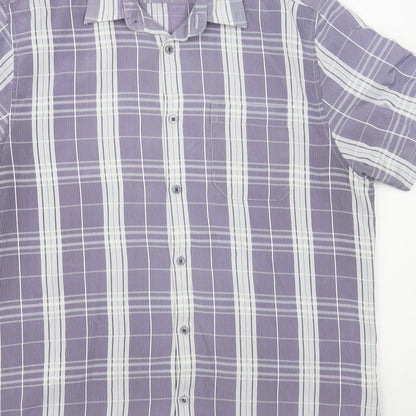 Atlantic Bay Mens Purple Plaid Polyester Button-Up Size M Collared Button
