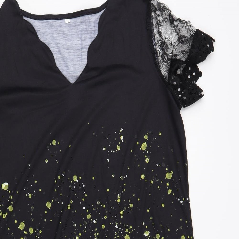 Womens UK Size L Preworn Black Tunic Blouse