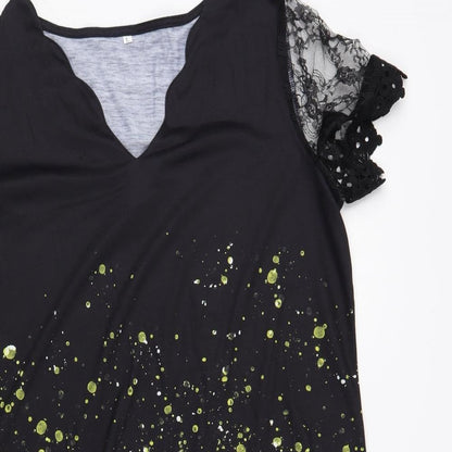 Womens UK Size L Preworn Black Tunic Blouse