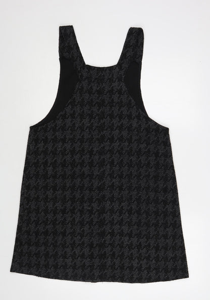 New Look Womens Grey Houndstooth Acrylic Pinafore/Dungaree Dress Size 4 Scoop Neck Pullover