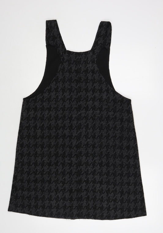 New Look Womens Grey Houndstooth Acrylic Pinafore/Dungaree Dress Size 4 Scoop Neck Pullover