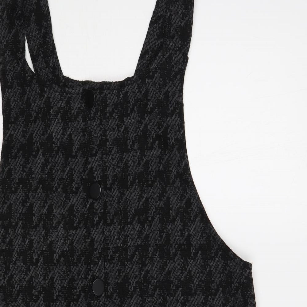 New Look Womens Grey Houndstooth Acrylic Pinafore/Dungaree Dress Size 4 Scoop Neck Pullover