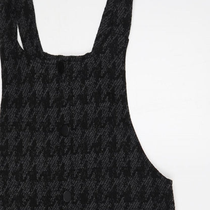 New Look Womens Grey Houndstooth Acrylic Pinafore/Dungaree Dress Size 4 Scoop Neck Pullover
