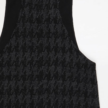 New Look Womens Grey Houndstooth Acrylic Pinafore/Dungaree Dress Size 4 Scoop Neck Pullover