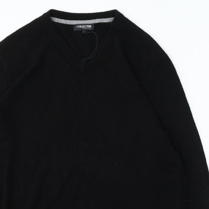 The Collection Mens Black V-Neck Acrylic Pullover Jumper Size L
