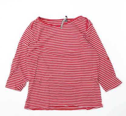 Intuition Womens Red Round Neck Striped Cotton Pullover Jumper Size 16