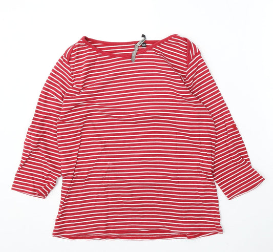 Intuition Womens Red Round Neck Striped Cotton Pullover Jumper Size 16