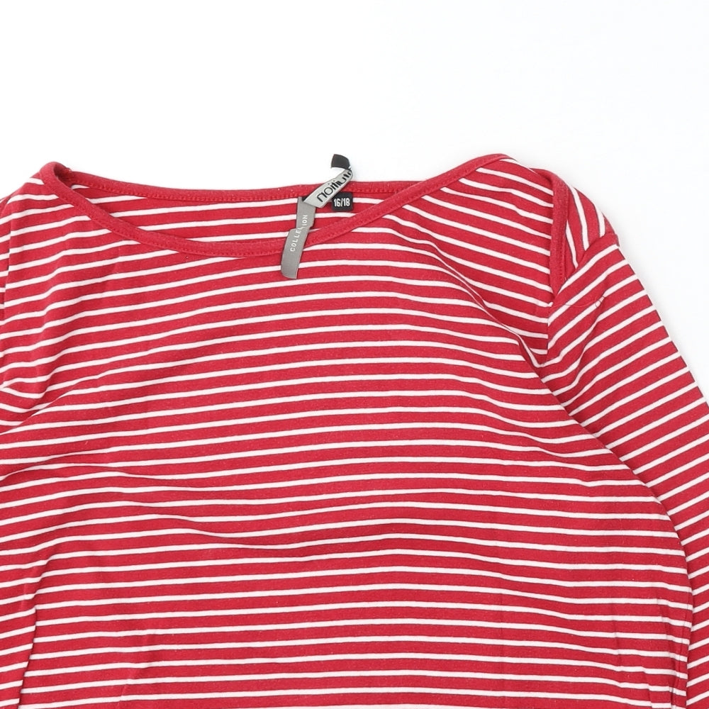 Intuition Womens Red Round Neck Striped Cotton Pullover Jumper Size 16
