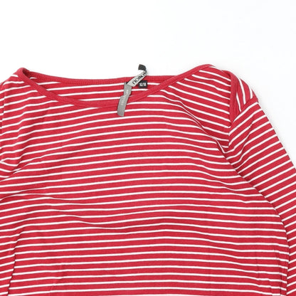 Intuition Womens Red Round Neck Striped Cotton Pullover Jumper Size 16