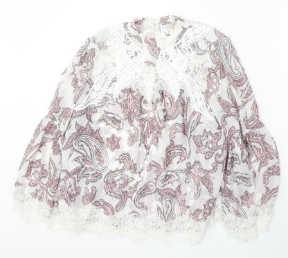 LOFT Womens Multicoloured Geometric Polyester Basic Blouse Size S Round Neck