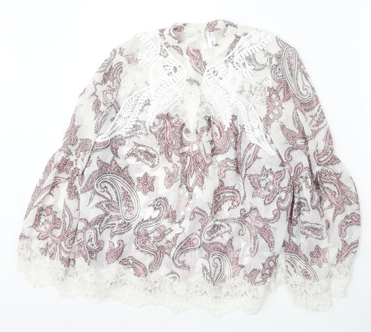 LOFT Womens Multicoloured Geometric Polyester Basic Blouse Size S Round Neck